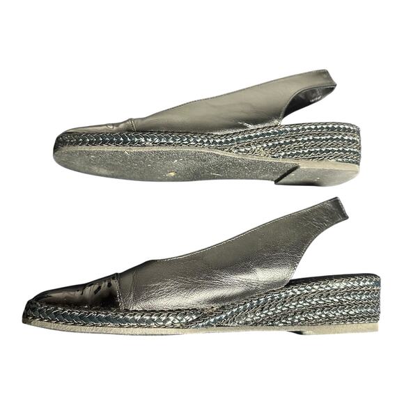 Andre Assous Black Leather Slingback Espadrille Wedge Sandals Size 8M - Picture 11 of 11